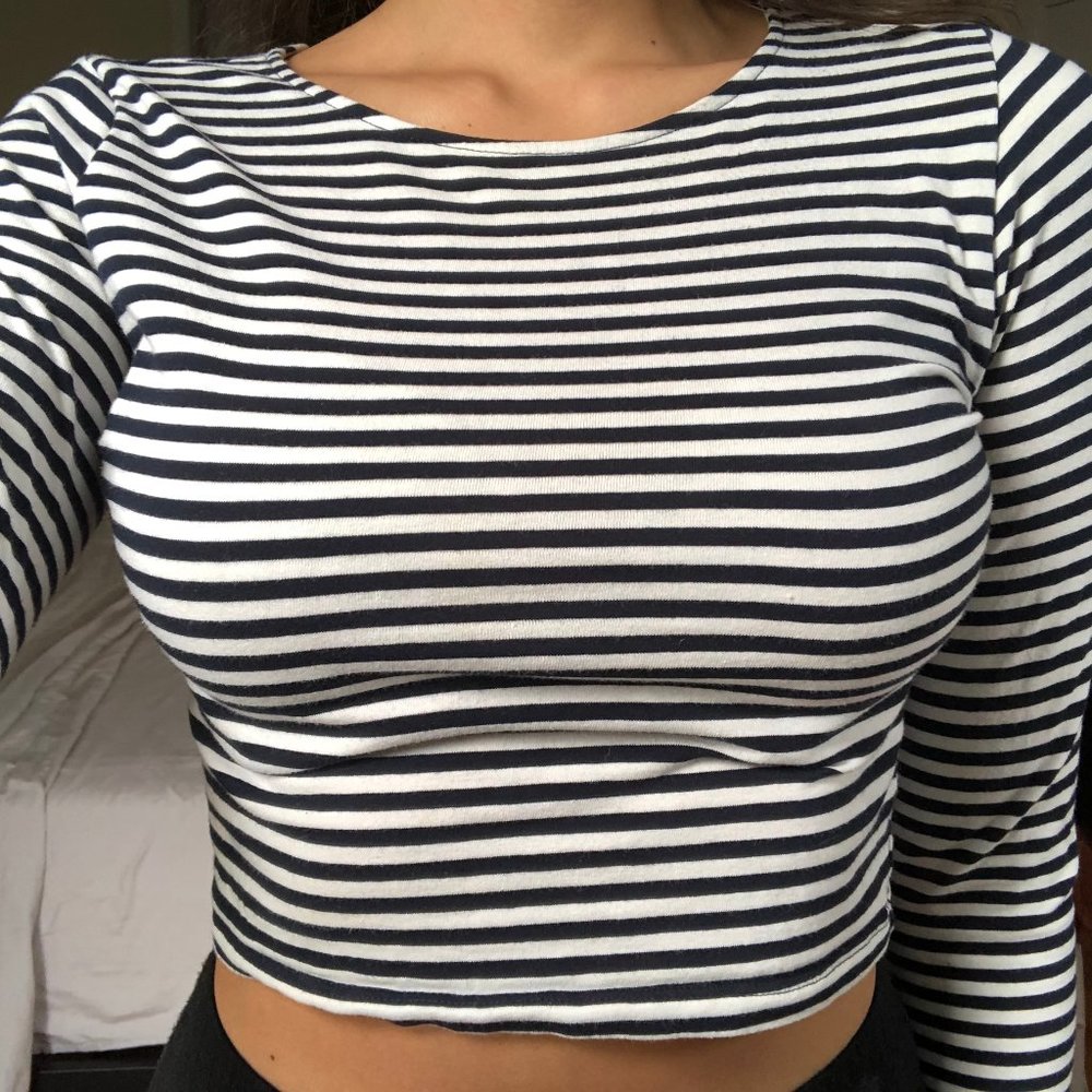 Dark Blue & White Striped Crop Top
